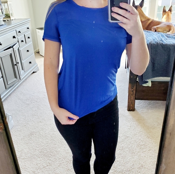 Women's Royal Blue Dark Blue Dressy Blouse Top Short Sleeve Shirt | Small - Picture 11 of 15